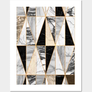 Marble Triangles - Black and White Posters and Art